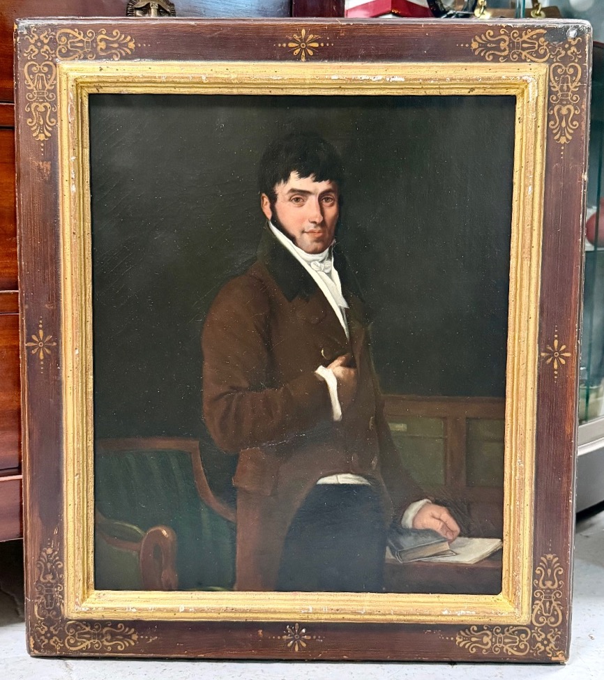 Portrait d’homme école Française du début du XIXème siècle suiveur d’Ingres empire restauration-photo-4