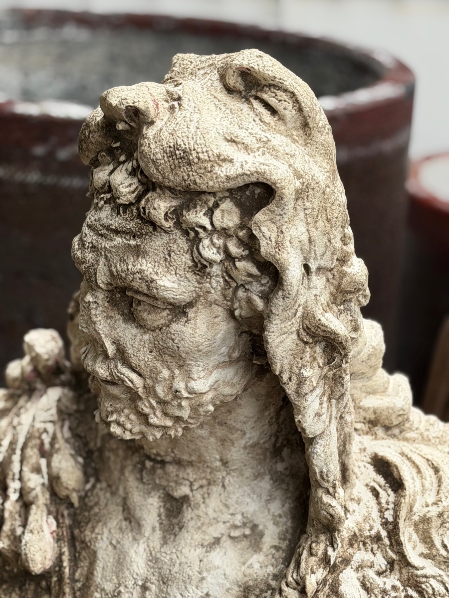 Important buste d’Hercule en pierre reconstituée d’après l’antique déco de jardin XXème H 83 cm-photo-2