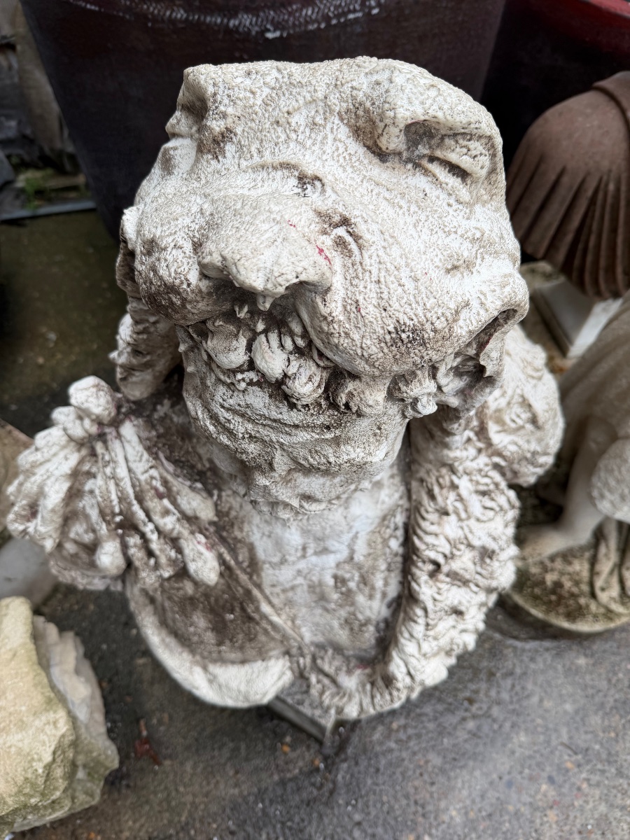 Important buste d’Hercule en pierre reconstituée d’après l’antique déco de jardin XXème H 83 cm-photo-5