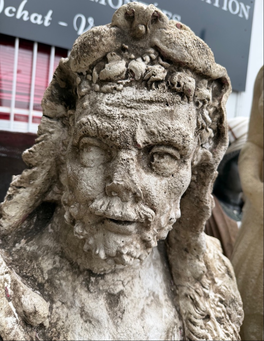 Important buste d’Hercule en pierre reconstituée d’après l’antique déco de jardin XXème H 83 cm-photo-7