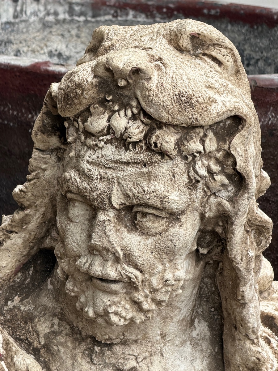 Important buste d’Hercule en pierre reconstituée d’après l’antique déco de jardin XXème H 83 cm-photo-8