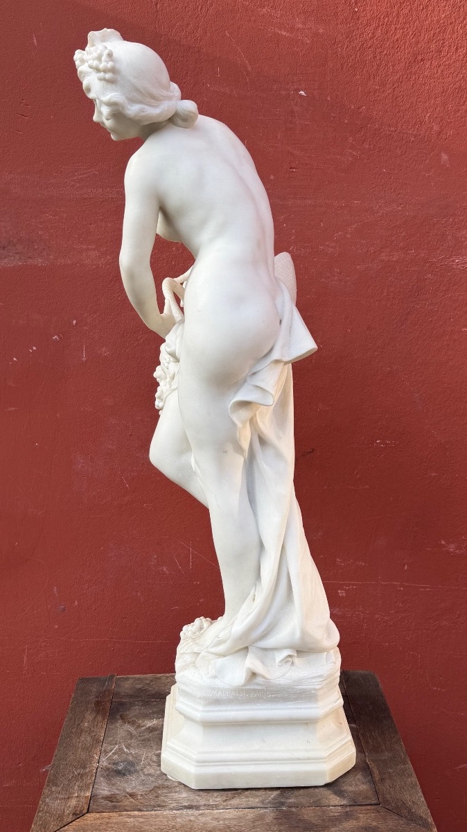 Lucas Madrassi (1849-1919) Allégorie des vendanges sculpture en marbre H 78 cm-photo-2