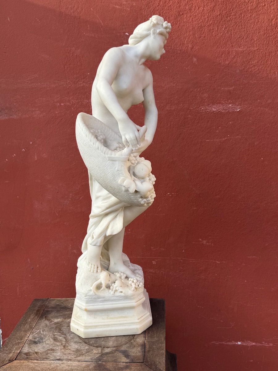 Lucas Madrassi (1849-1919) Allégorie des vendanges sculpture en marbre H 78 cm-photo-4