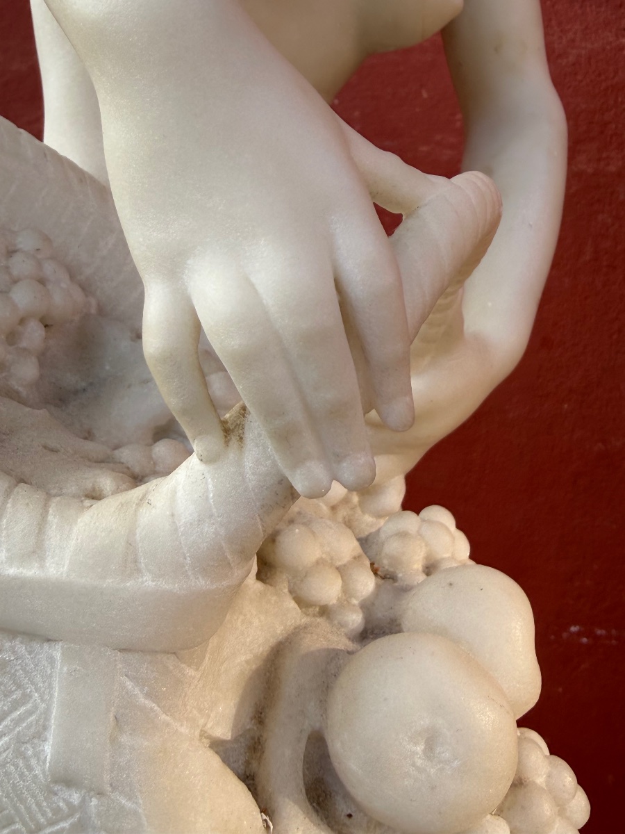 Lucas Madrassi (1849-1919) Allégorie des vendanges sculpture en marbre H 78 cm-photo-6