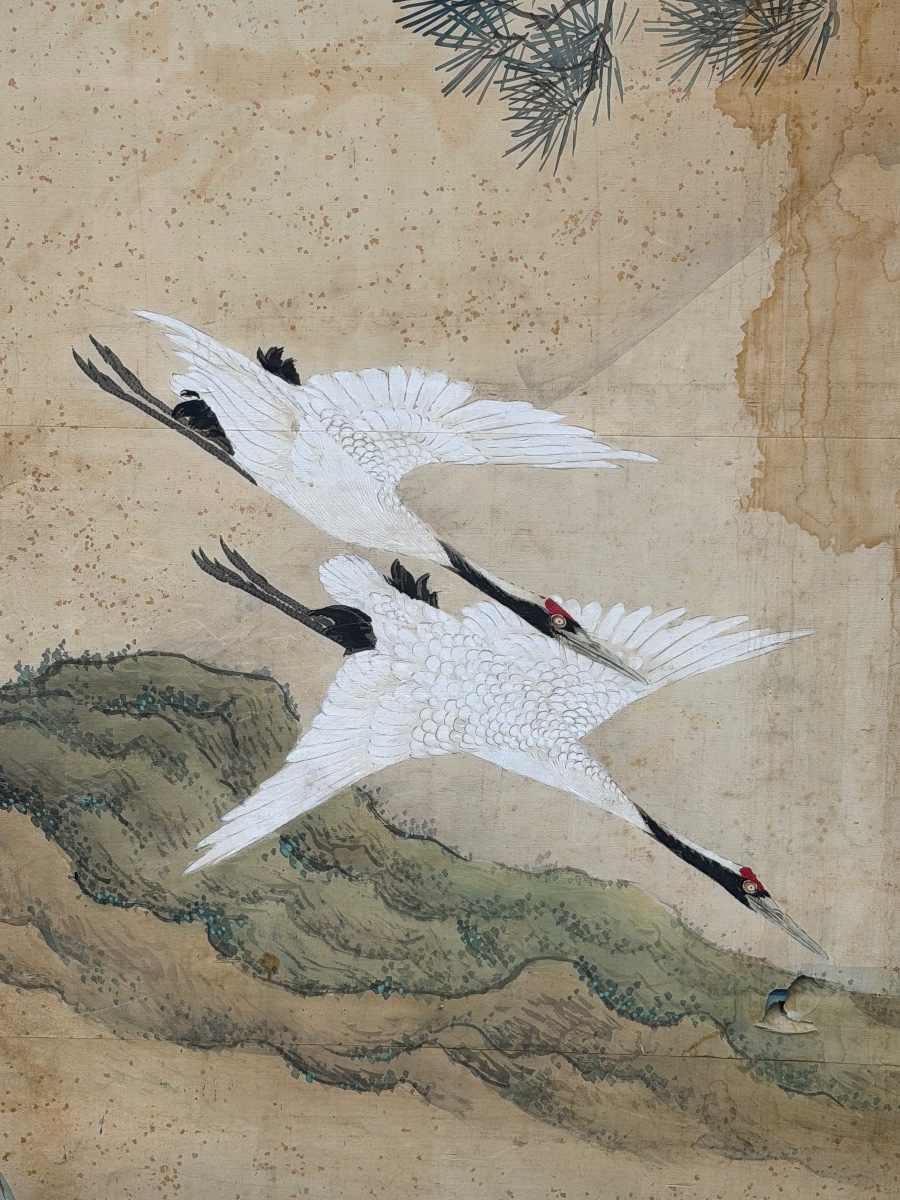 Important paravent Japonais à six panneaux fin XIXème - Japon - Edo H 168 x 360 cm-photo-2