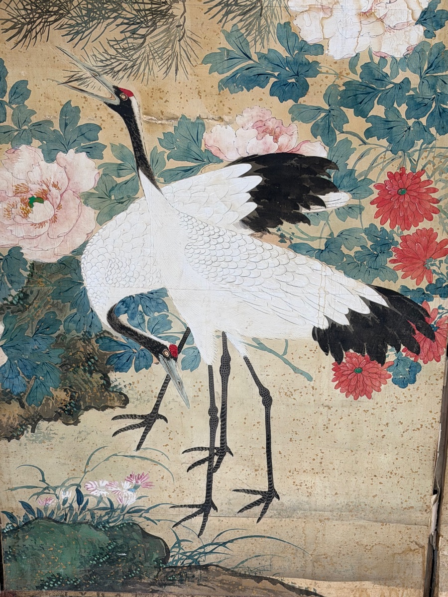 Important paravent Japonais à six panneaux fin XIXème - Japon - Edo H 168 x 360 cm-photo-3