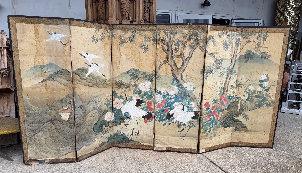 Important paravent Japonais à six panneaux fin XIXème - Japon - Edo H 168 x 360 cm