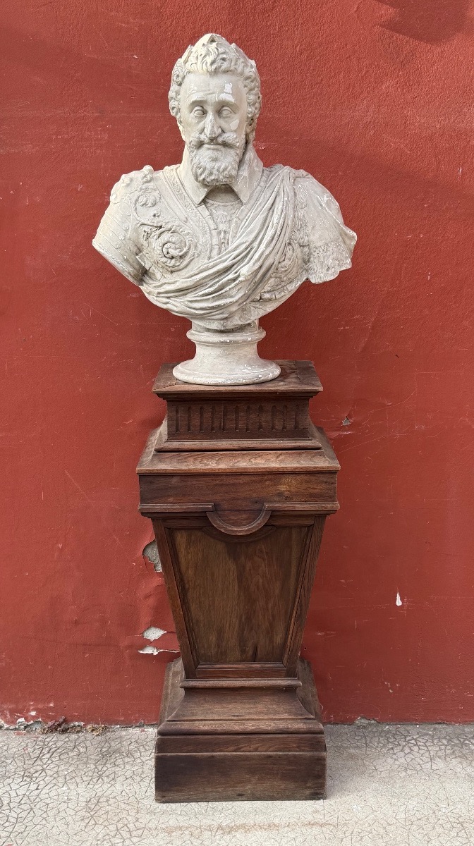 Large Plaster Bust—henry IV With A Laurel Wreath, Wearing A Breastplate And Sash, Attributed To B. Tremblay -photo-2