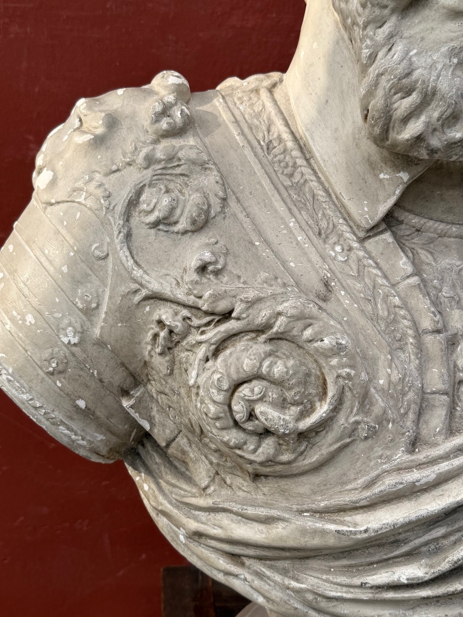 Large Plaster Bust—henry IV With A Laurel Wreath, Wearing A Breastplate And Sash, Attributed To B. Tremblay -photo-5