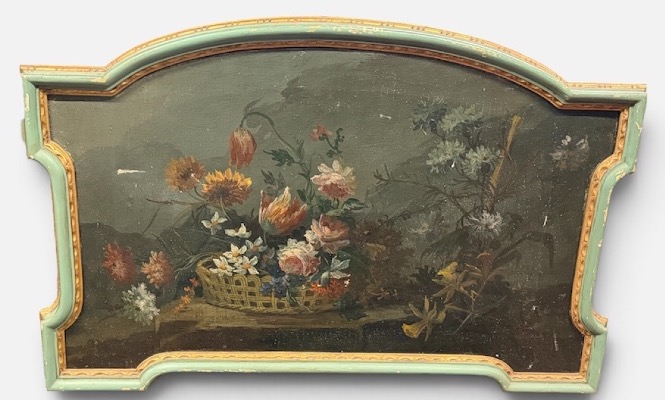 Suite de quatre peintures haut de portes ou impostes nature morte aux fleurs époque XIXème L 98-photo-4