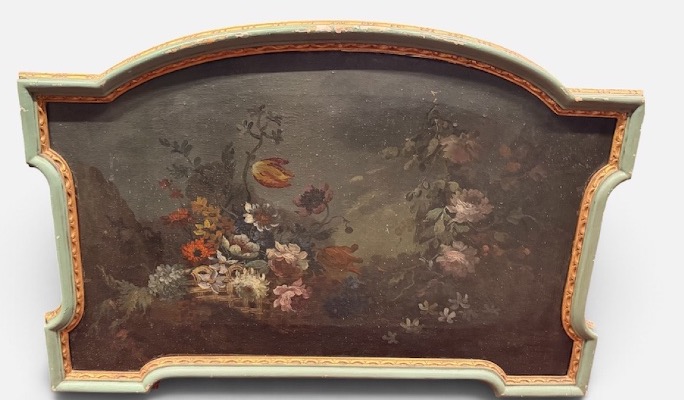 Suite de quatre peintures haut de portes ou impostes nature morte aux fleurs époque XIXème L 98-photo-1