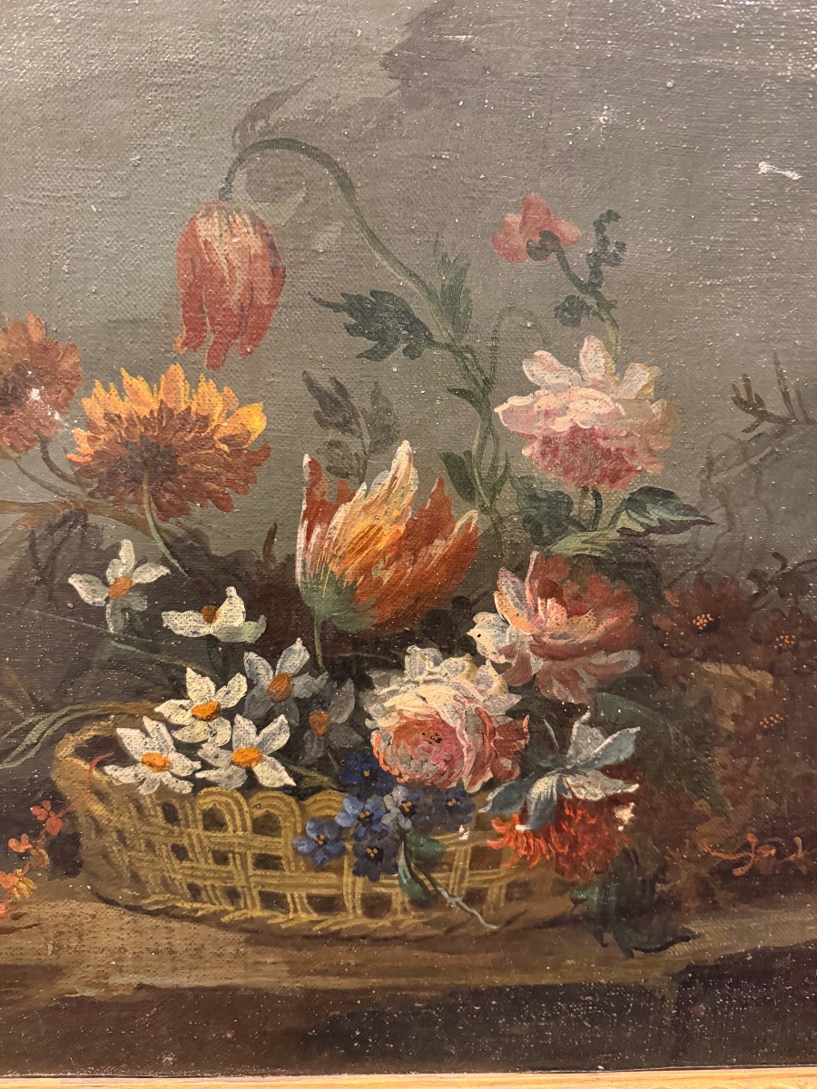 Suite de quatre peintures haut de portes ou impostes nature morte aux fleurs époque XIXème L 98-photo-5