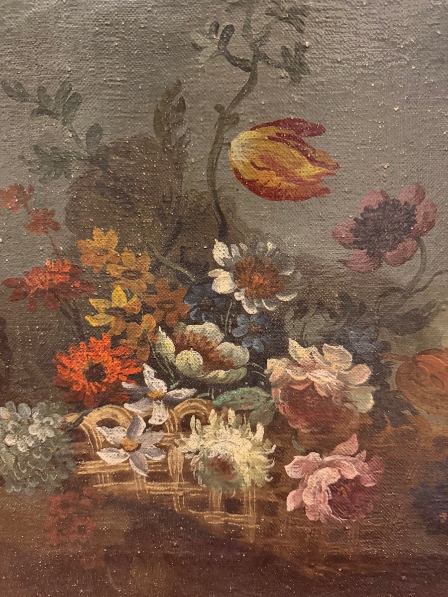 Suite de quatre peintures haut de portes ou impostes nature morte aux fleurs époque XIXème L 98-photo-6