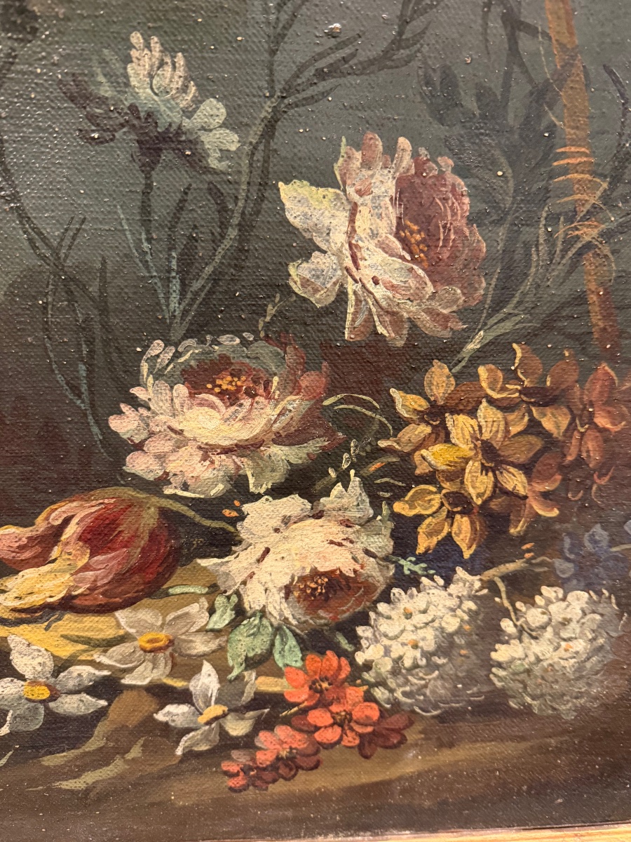 Suite de quatre peintures haut de portes ou impostes nature morte aux fleurs époque XIXème L 98-photo-7