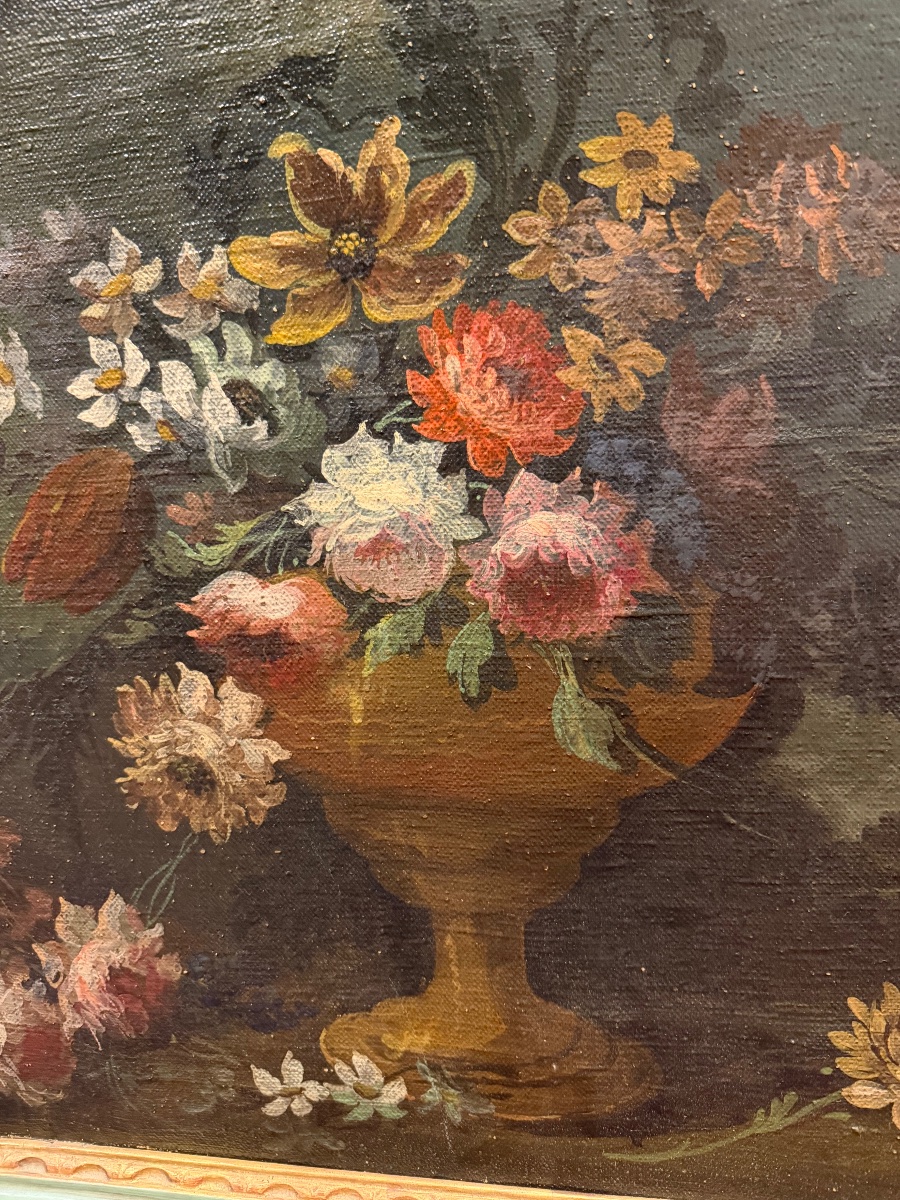 Suite de quatre peintures haut de portes ou impostes nature morte aux fleurs époque XIXème L 98-photo-8