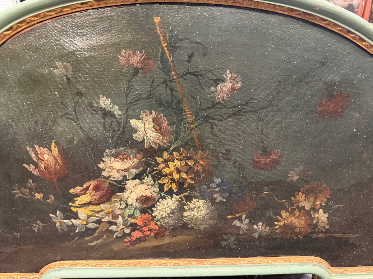 Suite de quatre peintures haut de portes ou impostes nature morte aux fleurs époque XIXème L 98-photo-4