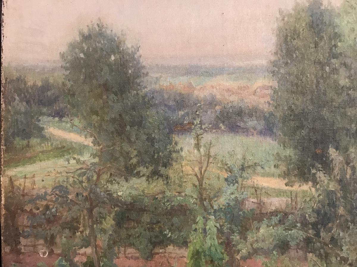 Tableau Peinture Sur Toile Paysage Signé V M Marco Del Ponte 1908-photo-2