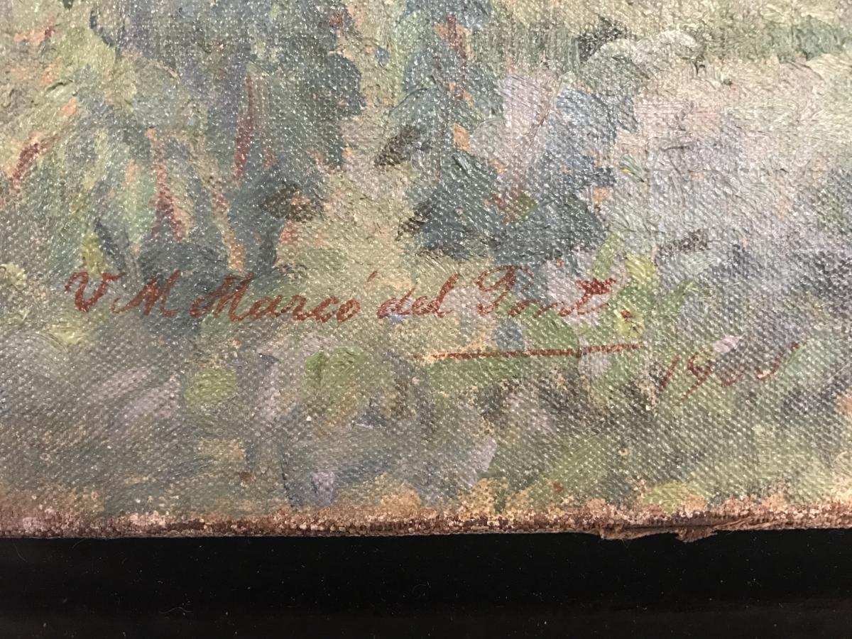 Tableau Peinture Sur Toile Paysage Signé V M Marco Del Ponte 1908-photo-3