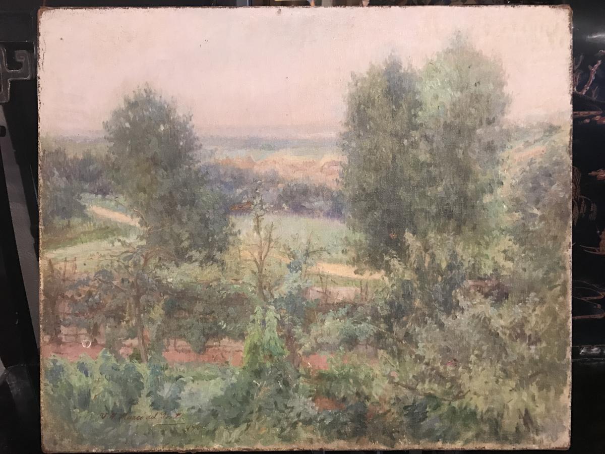 Tableau Peinture Sur Toile Paysage Signé V M Marco Del Ponte 1908-photo-4