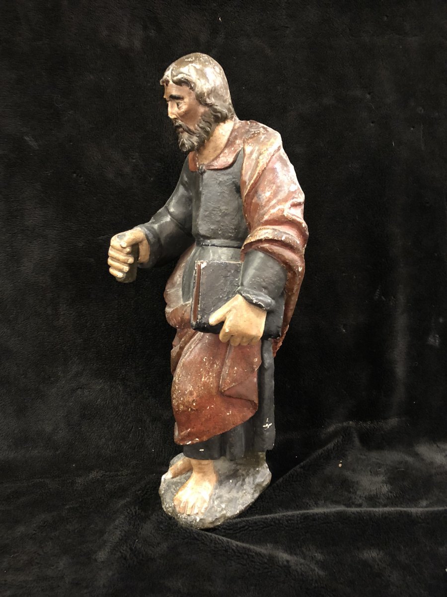 Saint Apôtre BarthÉlemy Pierre Sculpté Polychrome France 17éme Siécle-photo-2