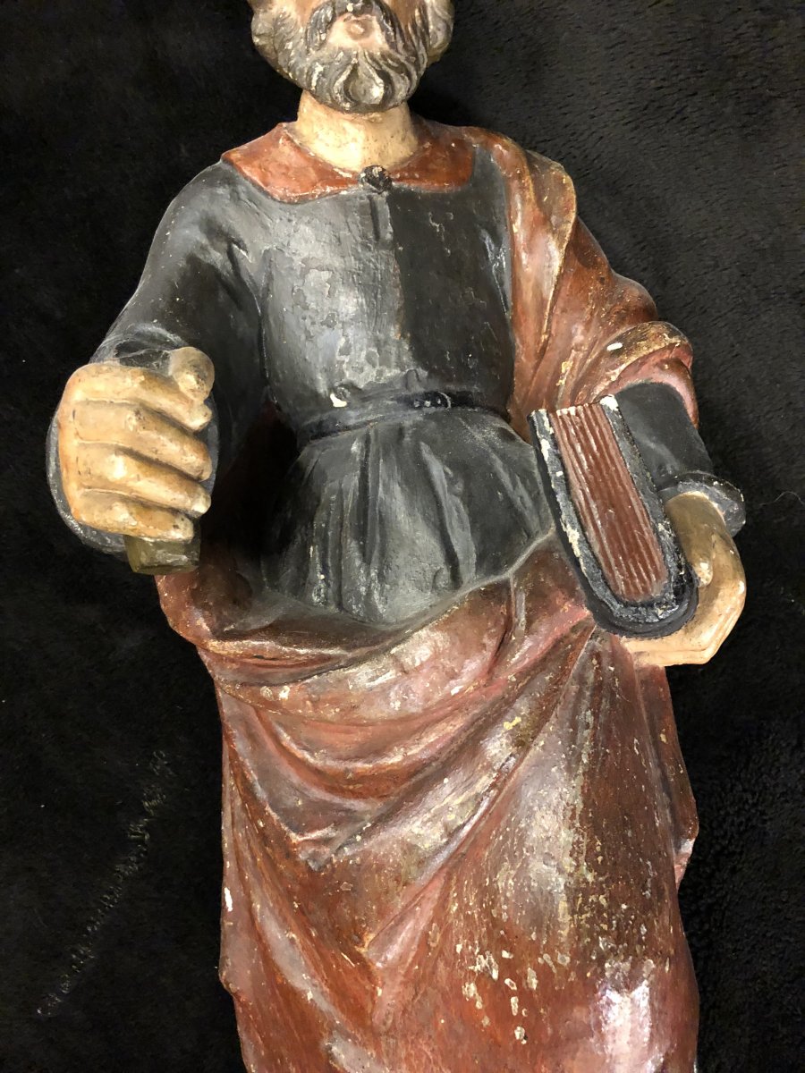 Saint Apôtre BarthÉlemy Pierre Sculpté Polychrome France 17éme Siécle-photo-3