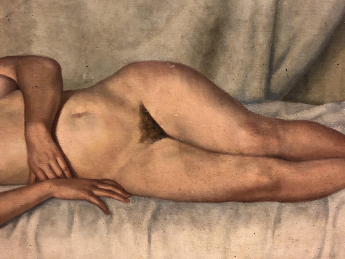 Important Tableau Peinture Sur Toile Nu - Nue Signé G Blanchard Vers 1930 D : 190 x 100 cm-photo-3