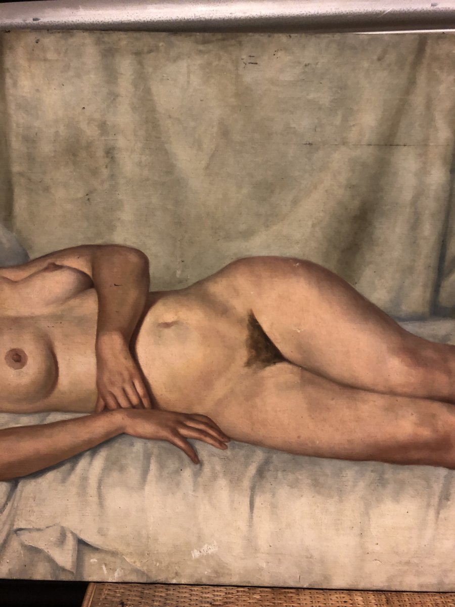 Important Tableau Peinture Sur Toile Nu - Nue Signé G Blanchard Vers 1930 D : 190 x 100 cm-photo-3