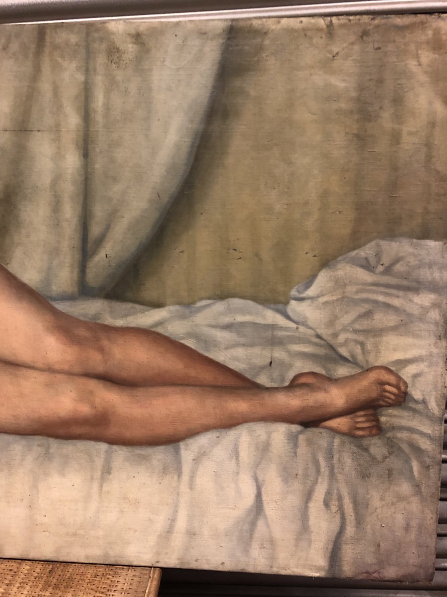 Important Tableau Peinture Sur Toile Nu - Nue Signé G Blanchard Vers 1930 D : 190 x 100 cm-photo-4
