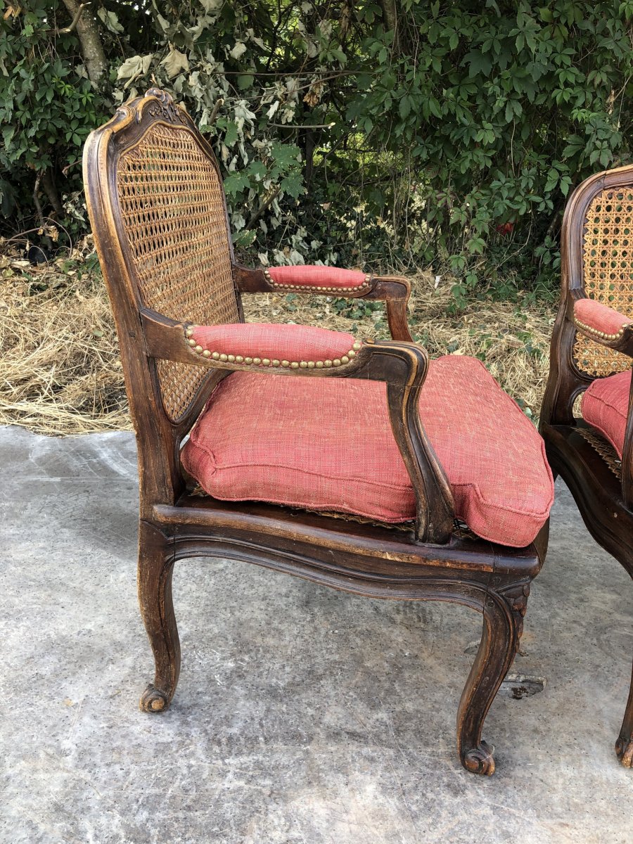 Pair Of Cane Armchairs Louis XV Style-photo-3