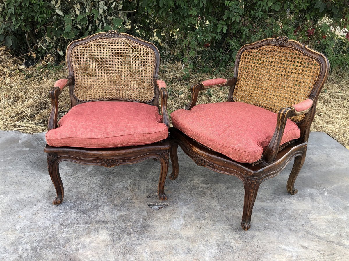 Pair Of Cane Armchairs Louis XV Style-photo-3