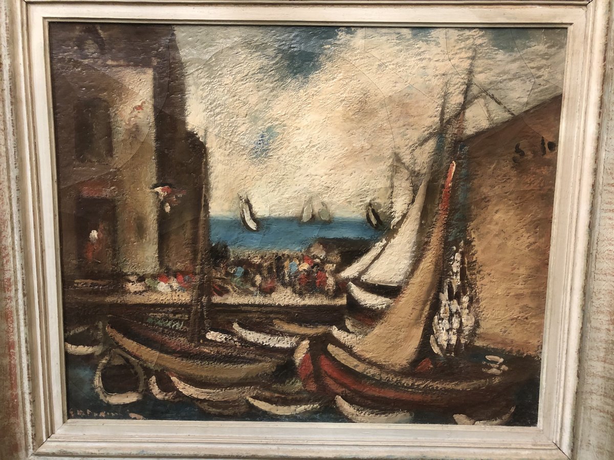 Peinture Sur Toile école Du XXe - Le Port-photo-5