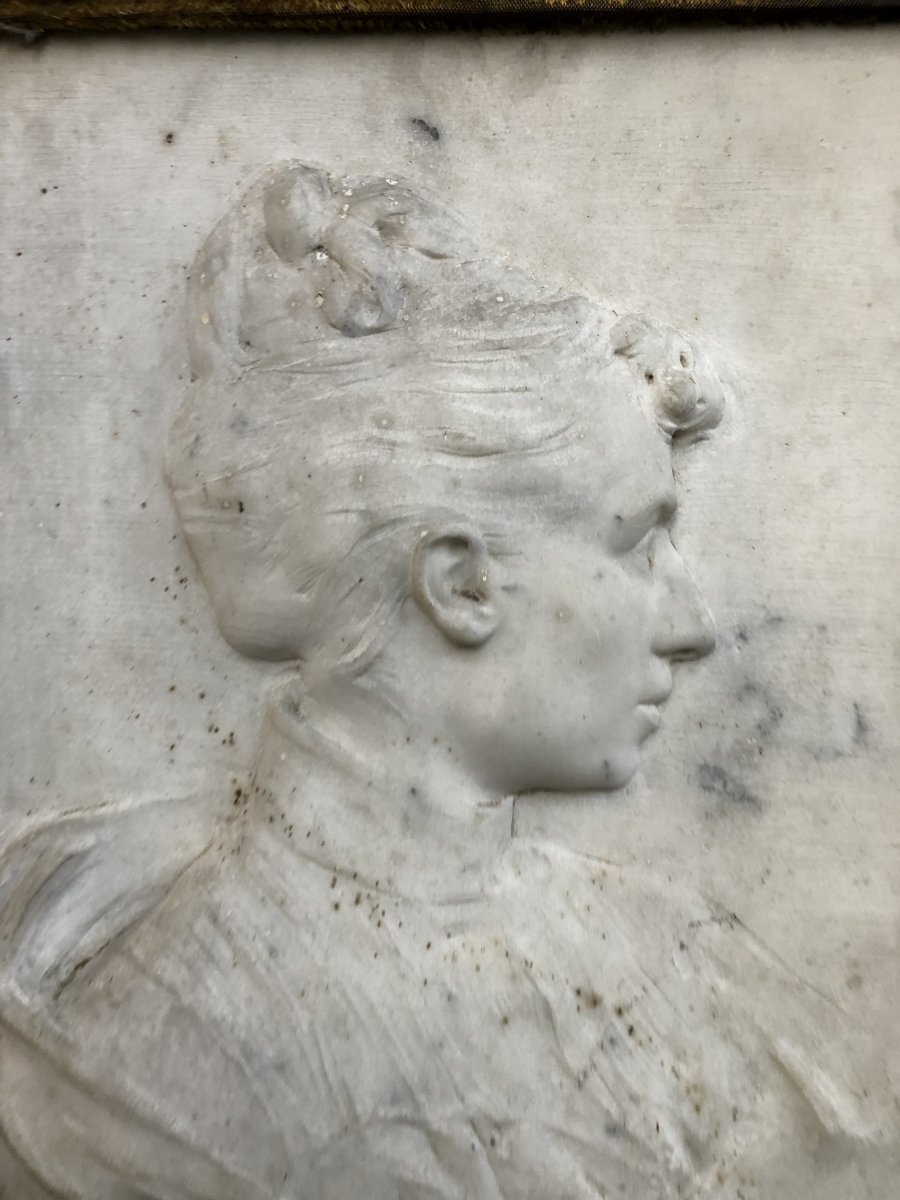 Bas Relief En Marbre De Carrare Profil De Femme Fin XIXéme-photo-4