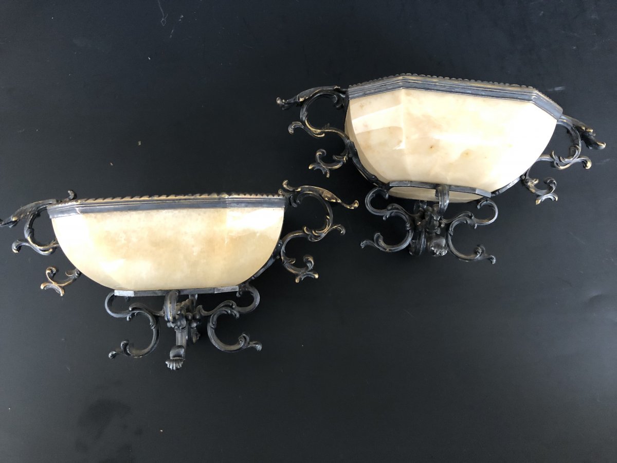 Pair Of Cups In Yellow Agate Mounted Silver Gold - XIXth-photo-6