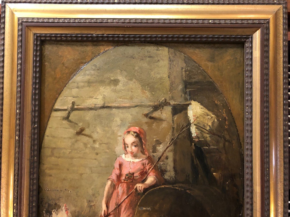 Jules Gros XIXème - La Petite Paysanne Aux Poules-photo-3