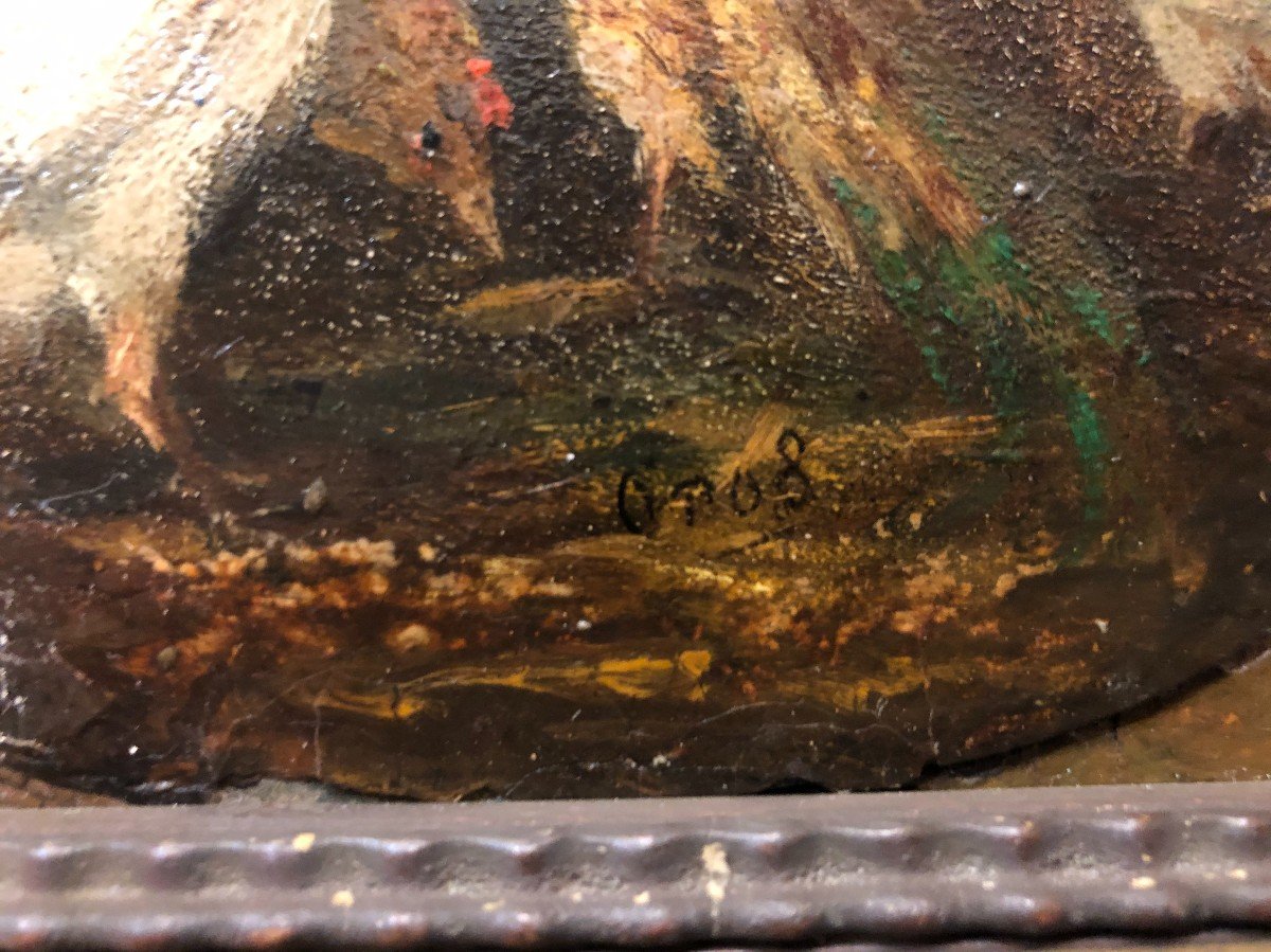 Jules Gros XIXème - La Petite Paysanne Aux Poules-photo-5