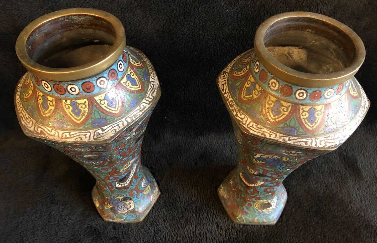 Paire De Vases En Bronze Cloisonné Japon XIXème Siècle-photo-4