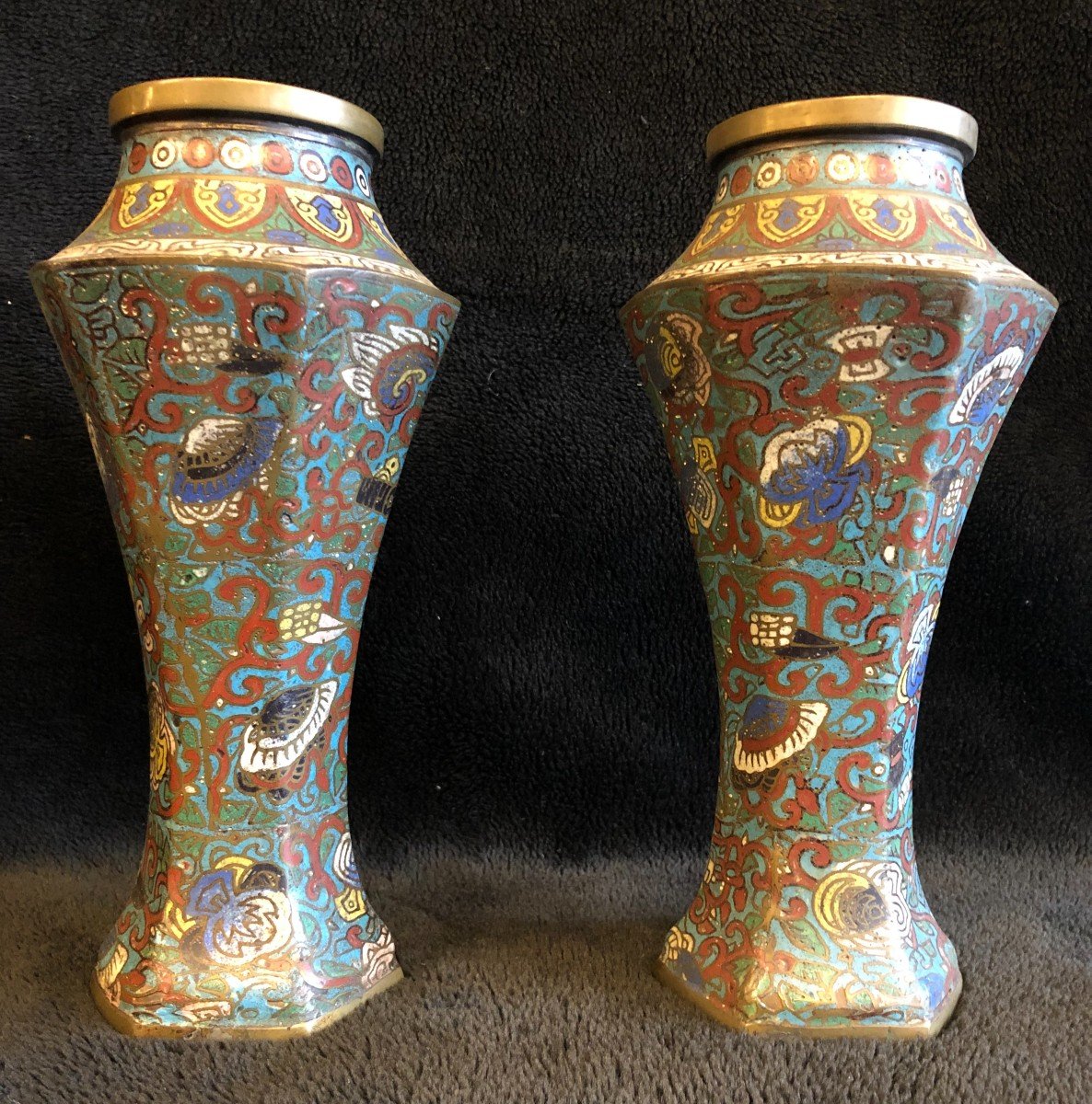 Paire De Vases En Bronze Cloisonné Japon XIXème Siècle