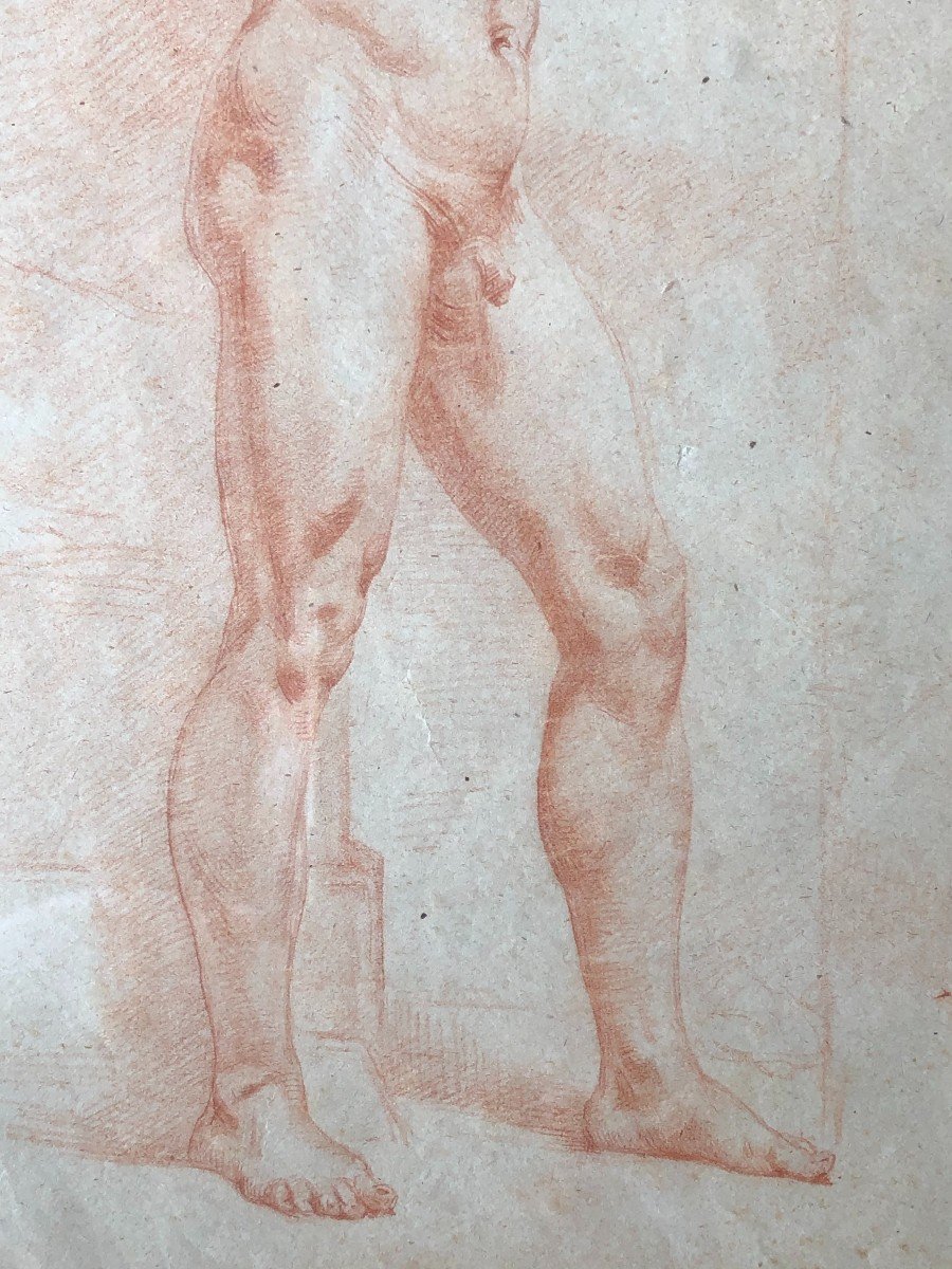 Ecole Napolitaine - Dessin académique d'Homme Nue à La Sanguine - XIXème Siècle-photo-3