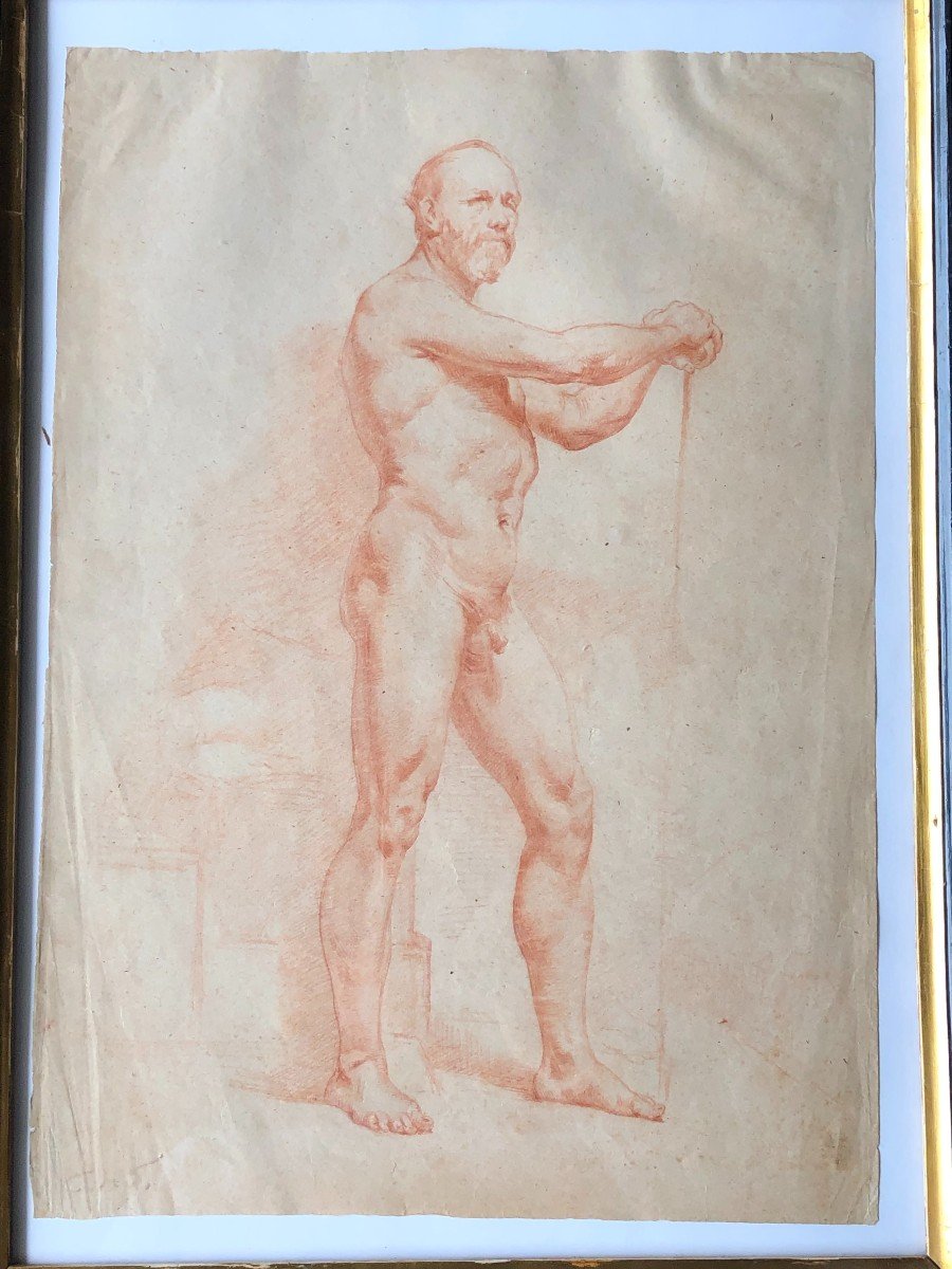 Neapolitan School - Drawing Of A Naked Man In La Sanguine - XIXth Century-photo-4