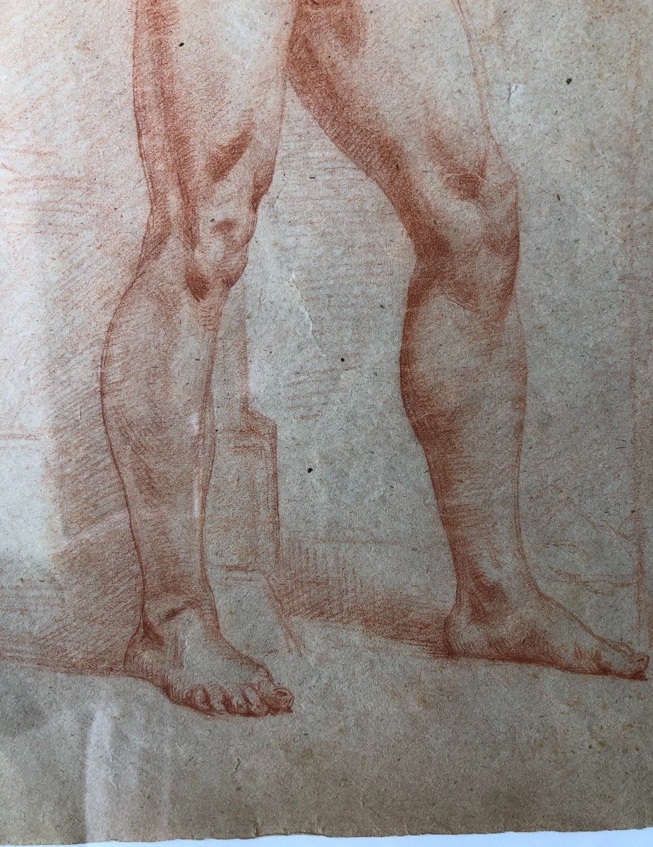Neapolitan School - Drawing Of A Naked Man In La Sanguine - XIXth Century-photo-2
