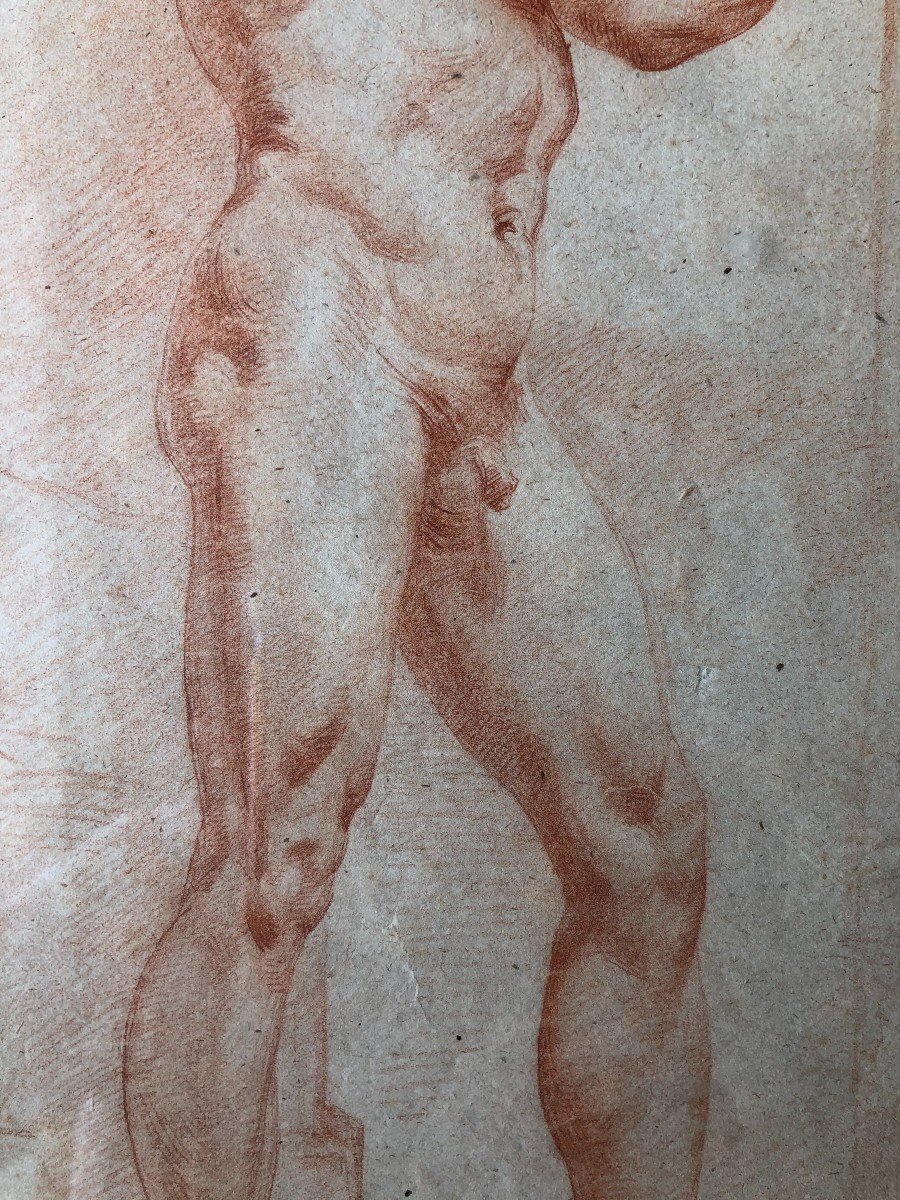Neapolitan School - Drawing Of A Naked Man In La Sanguine - XIXth Century-photo-3