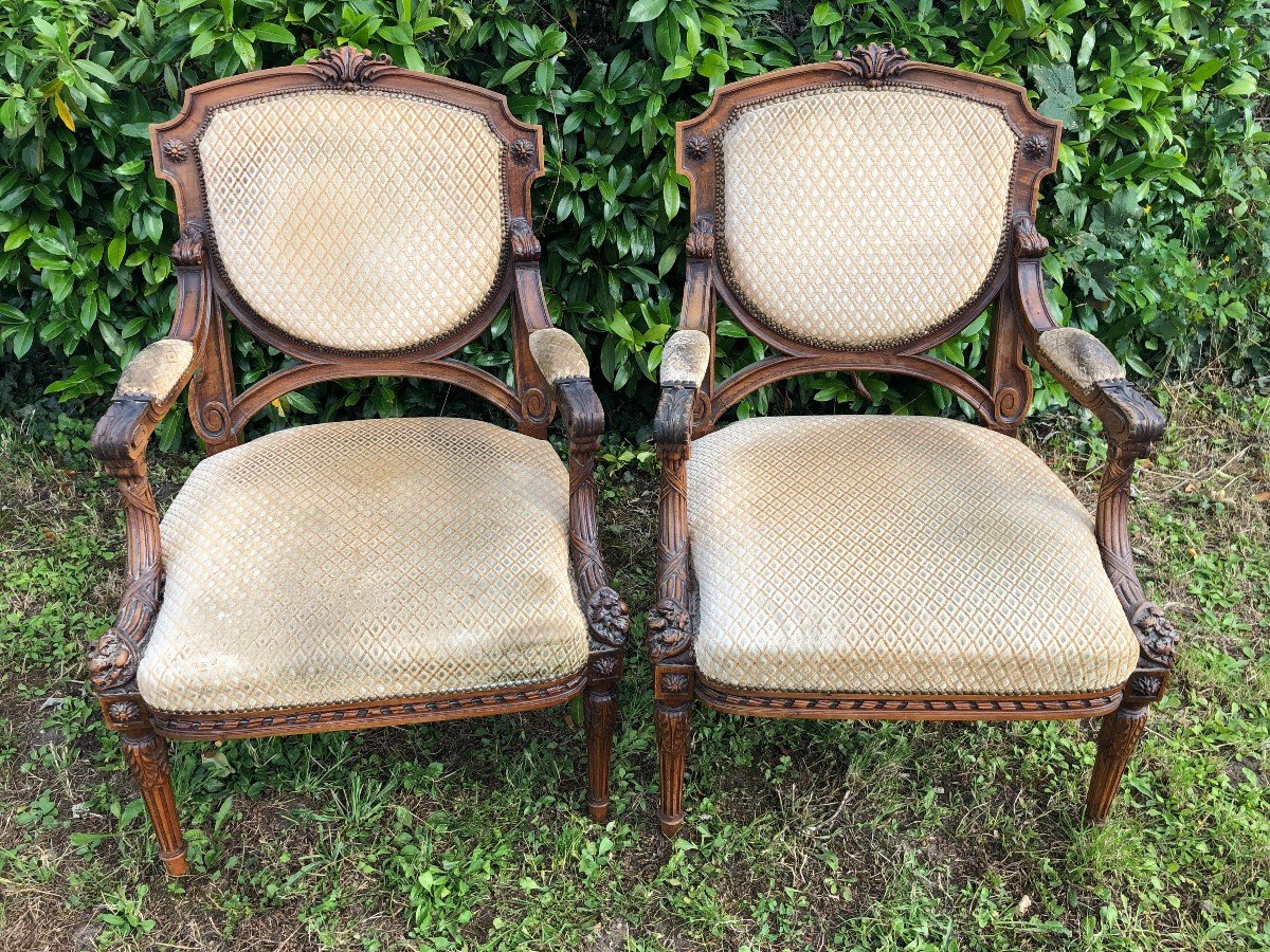 Paire De Fauteuils De Style Louis XVI époque Fin XIXème-photo-6