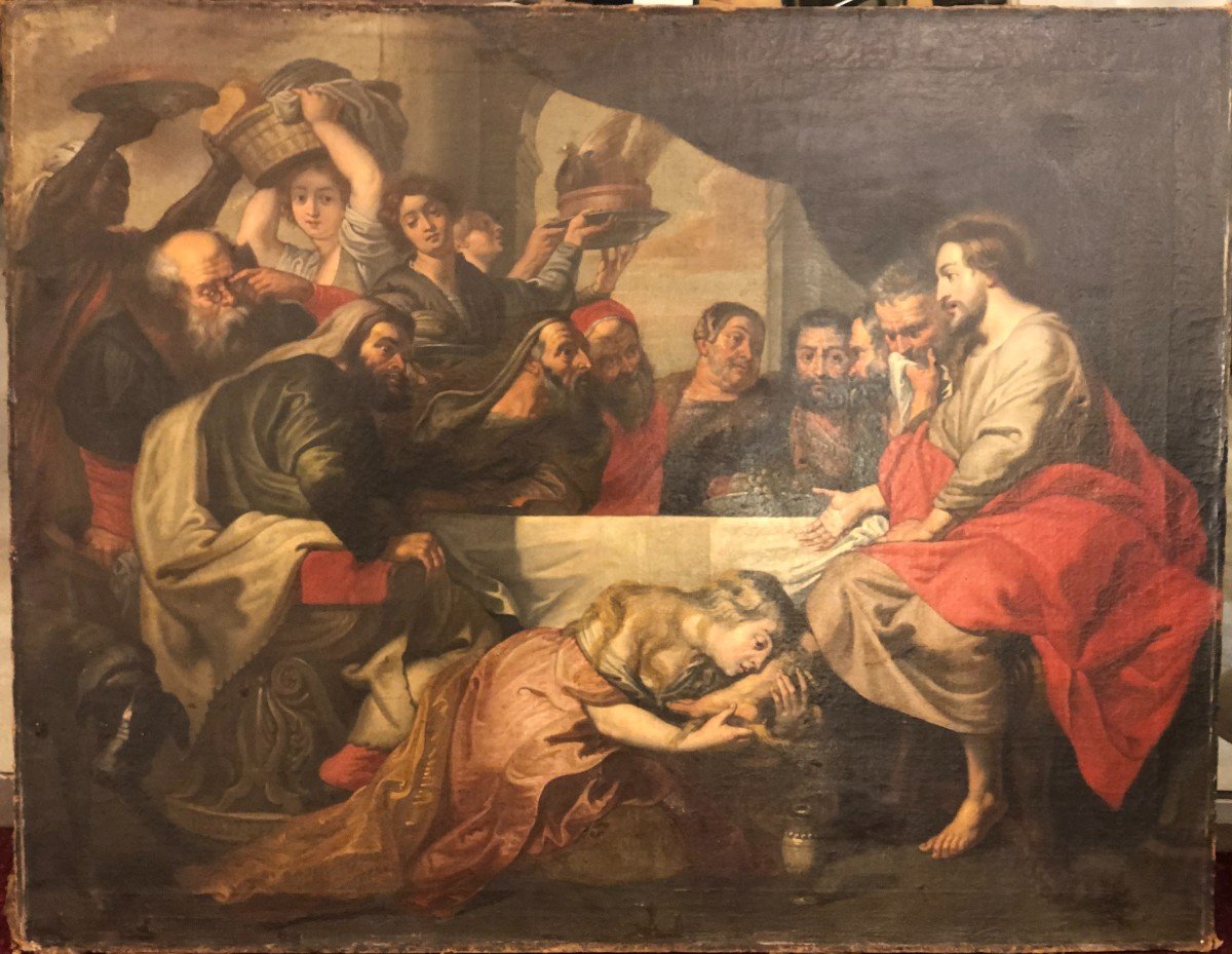 école Flamande XVIIème Suiveur De Pierre Paul Rubens - Le Repas Chez Simon Le Pharisien 