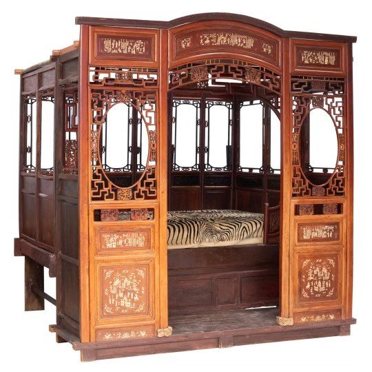 Important Chinese Or Vietnamese Wedding Bed With Its Canopy And Alcove