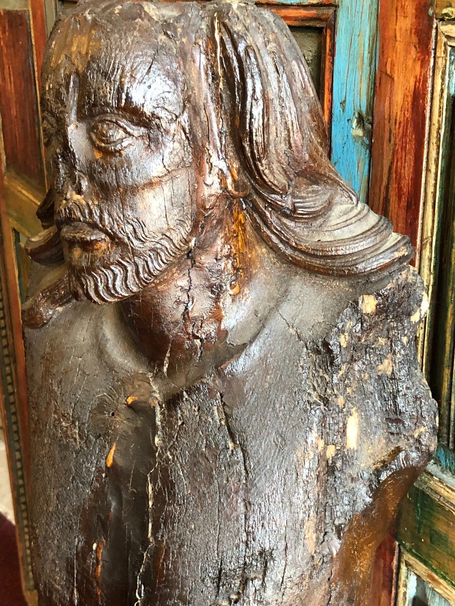 Large Christ In Wood Early XVIth Height 130 Cm-photo-3