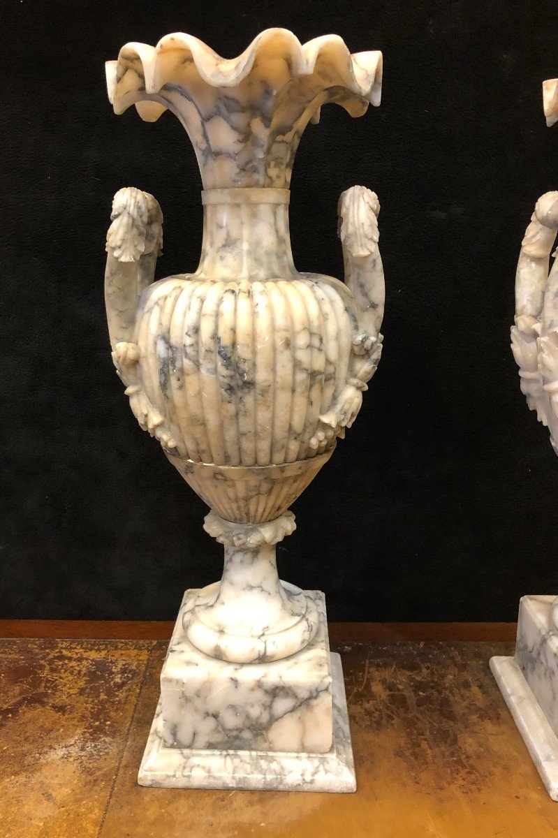 Grande Paire De Vases En Albâtre Italie Fin XIXème H : 72 Cm -photo-2