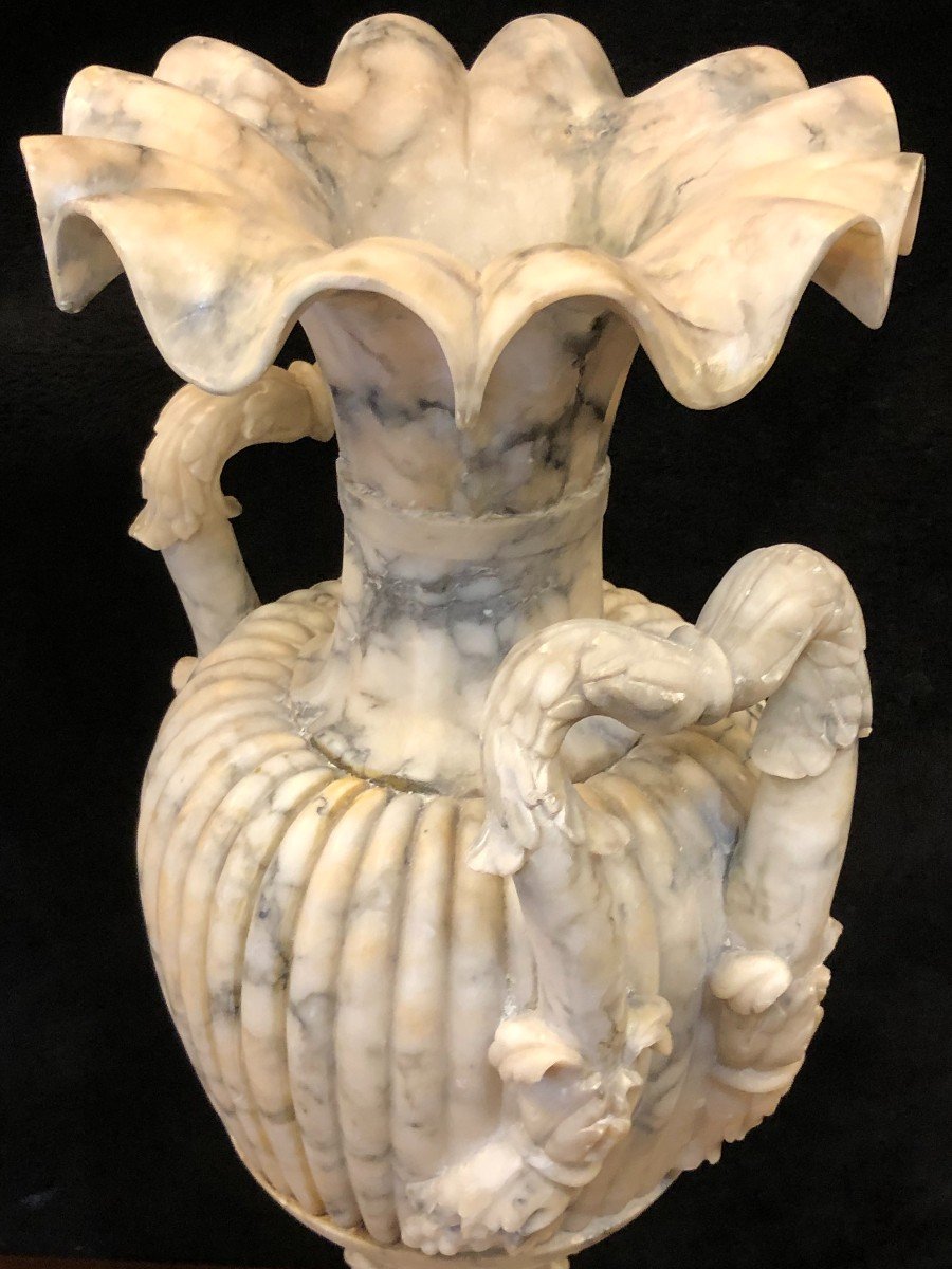 Large Pair Of Vases In Alabaster Italy Late Nineteenth H: 72 Cm-photo-3
