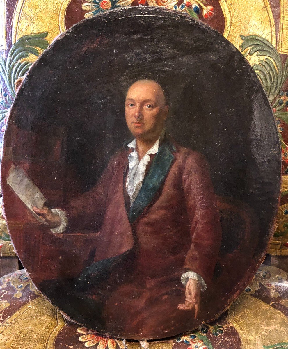 Entourage De Johann Georg Ziesenis (1716-1776) Portrait D Homme à Son Cabinet