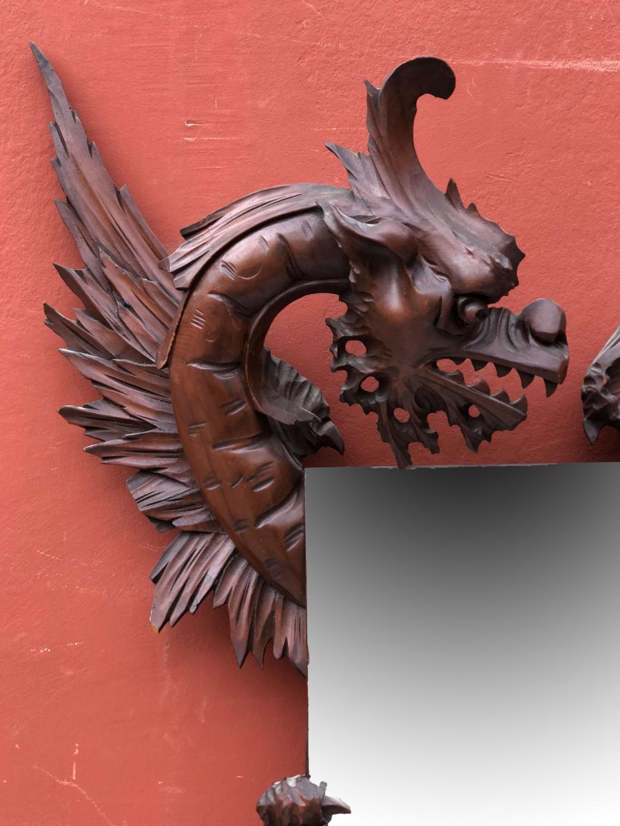 Old Dragon Mirror Carved Wood Viardot -photo-2