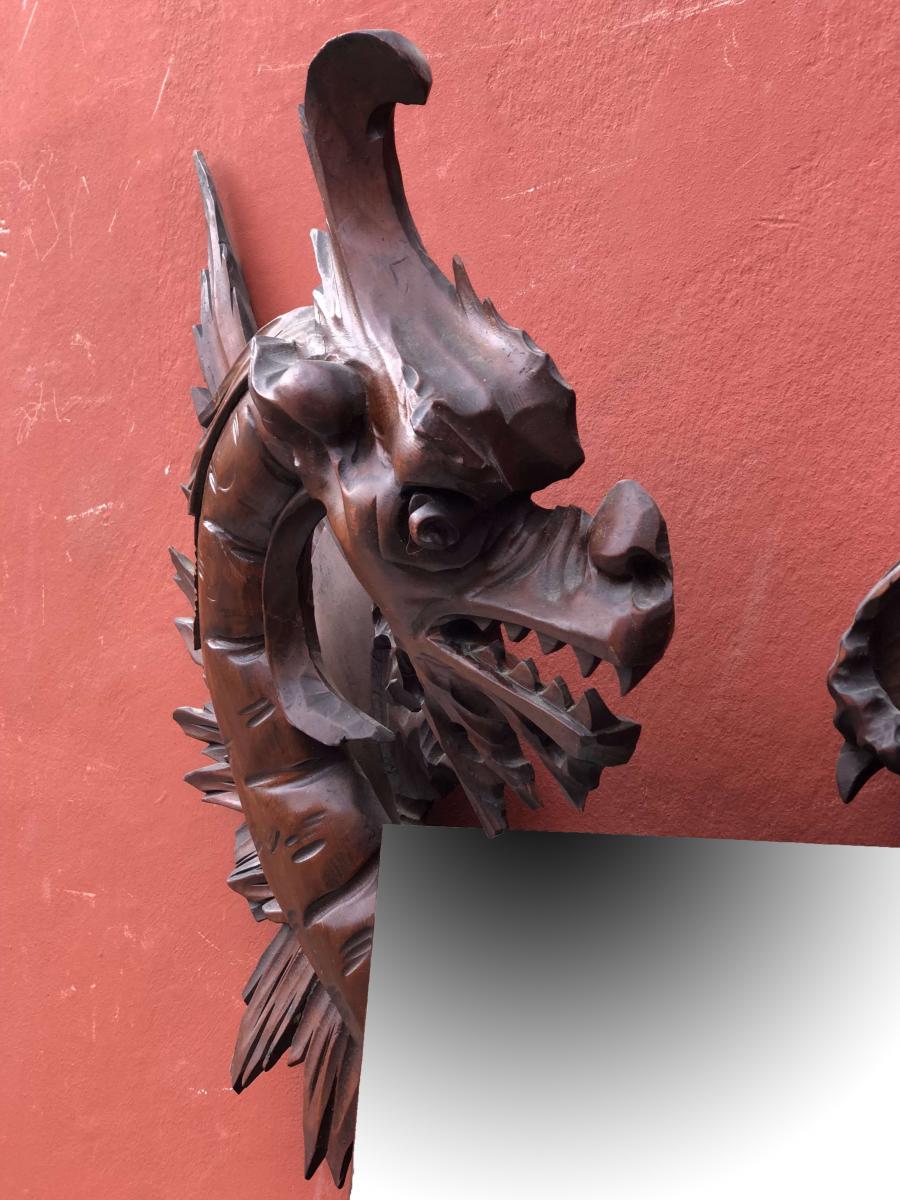 Old Dragon Mirror Carved Wood Viardot -photo-3